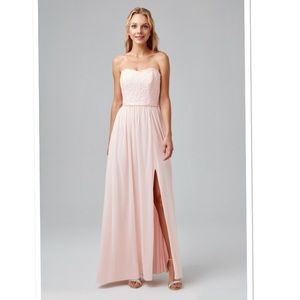 Petal Pink Lace & Mesh Long Strapless Dress F18095